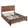 Wood Bed Frame,4 Under Bed Drawers with Smooth Wheels, Bed Frame with Wooden Headboard & Footboard,Noise-Free,No Box Spring Needed,Vintage - 4 of 4