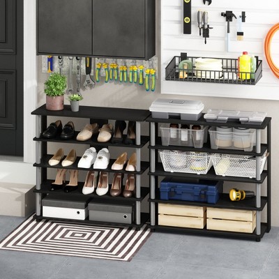 Furinno Entryway Freestanding Shoe Rack 5-Tier Large Shoe Storage Organizer W/Stainless Steel Tubes for 16-20 Pairs,Americano