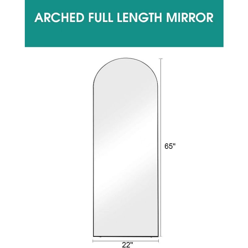 Serio 65" Height x 22" Width Oversize Arch-Crowned Top Full Length Floor Mirror with Stand,Large Arched Wall Mirror-The Pop Home, 5 of 8