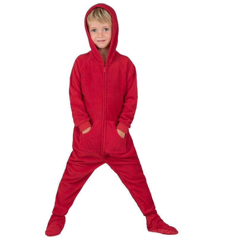 Footed Pajamas - Family Matching - Bright Red Hoodie Fleece Onesie For Boys, Girls, Men and Women | Unisex, 2 of 6