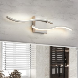 LLHZSY Curve Linear Modern LED Wall Light 23 3/5 in W Bathroom Vanity Light-Dimmable-6000K Cool White Lights/3000K Warm White Lights-Black/Gold/Nickel - 1 of 4