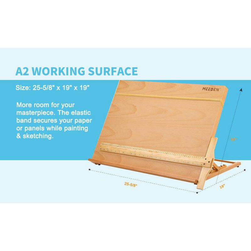 MEEDEN Large Studio Artist Drawing & Sketching Board, A2 Sketchboard, Beginners & Artist-Wood Desktop Easel Board with T-Square, 25-5/8"X19", 5 of 6