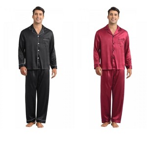 INSPIRE CHIC Men's 2 Pack Sleepwear Classic Soft Button Long Sleeve Satin Pajamas Sets - 1 of 4