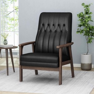 MAYEERTY Mid Century Modern Accent Chair, Upholstered Matte Black Faux Leather, Living Room Bedroom - 1 of 4