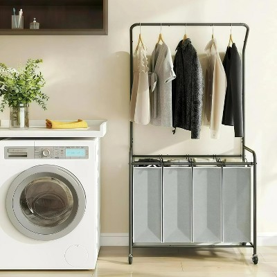 4 Section Heavy Duty Laundry Sorter, Separated Laundry Hamper Cart with Wheels and Removable Bags, Rolling Laundry Basket Organizer