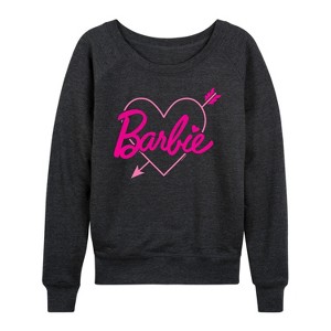Women's - Barbie - Pink Arrow Heart Logo Lightweight French Terry Wide Neck Long Sleeve Shirt - 1 of 4