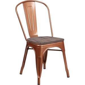ADILE Metal Stackable Dining Chairs with Wood Seat, Copper - 1 of 4