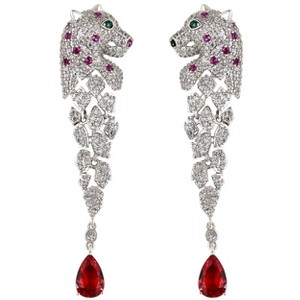 Anna-Kaci Plated Leopard Cheetah Panther Head Zircon Tassel 925 Sterling Silver Drop Dangle Earrings for Women - 1 of 4
