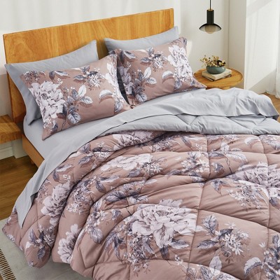 Camel Twin Microfiber Floral Reversible Bed in a Bag Set