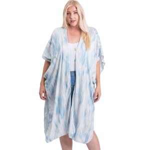 Slickblue Plus Size Maxi Cardigan, Zebra Pattern, Short Sleeve, Soft Rayon, Ivory/Blue, Size 1XL-3XL - 1 of 4