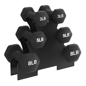 BalanceFrom Fitness 32 Pound Neoprene Coated Cast Iron Dumbbell Exercise Workout Set with Stand, 3 Pairs of 3, 5, and 8 Pound Weights, Black - 1 of 4