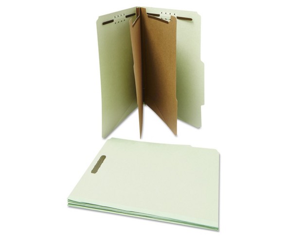 Universal&#174; Pressboard Classification Folder, Letter, Six-Section, Gray-Green, 10/Box