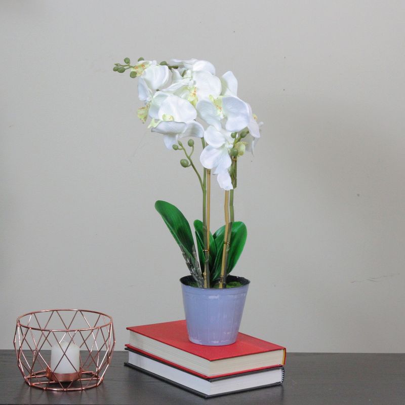 Northlight 16.5" Phalaenopsis Orchid Flower Artificial Potted Plant - White/Green, 2 of 3