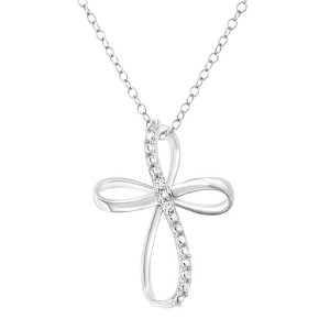 Silver Diamond Accent Cross Ribbon Pendant Necklace - 1 of 4