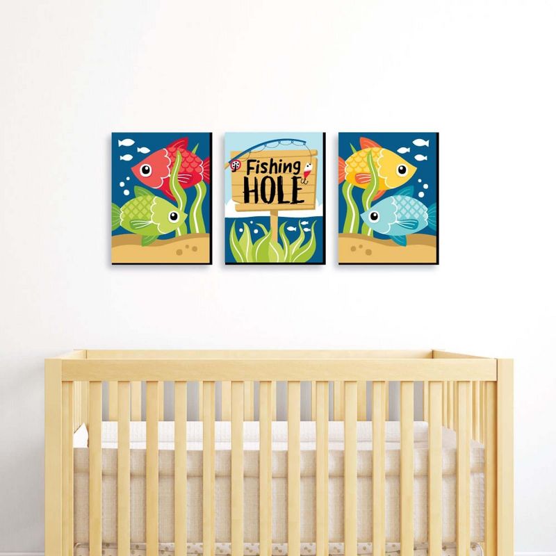 Big Dot of Happiness Let's Go Fishing - Fish Themed Nursery Wall Art and Kids Room Decor - 7.5 x 10 inches - Set of 3 Prints, 2 of 8