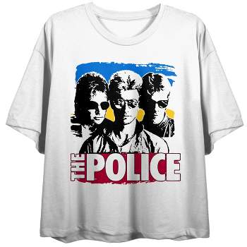 The Police Band In Sunglasses Crew Neck Short Sleeve White Women's Crop Top