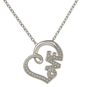 Silver Titanium Steel Heart & "LOVE" Modern Women's Necklace - 1 of 4
