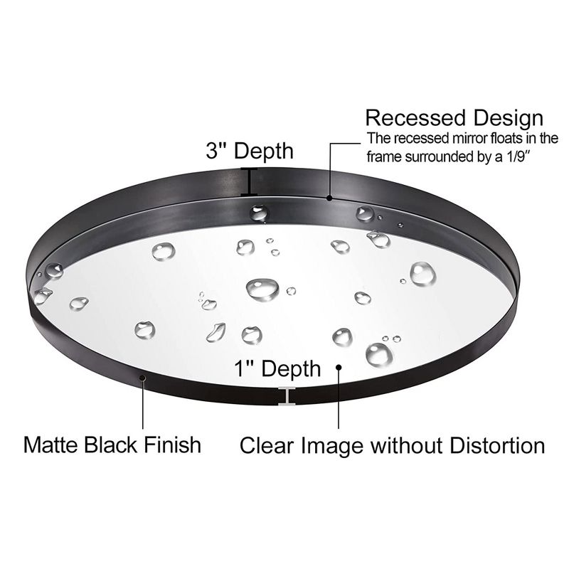 ANDY STAR 30 x 30 Inch Round Circle Mirror with 1-3 Inch Deep Millimeter Stainless Steel Metal Frame for Bathroom, Entryway, and Living Room, Black, 3 of 7