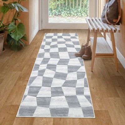 Washable Modern Checkered Area Rug | Stain Resistant Soft Geometric Throw Rug | Non-Slip Low Pile Accent Carpet for Living Room, Dining, Nursery