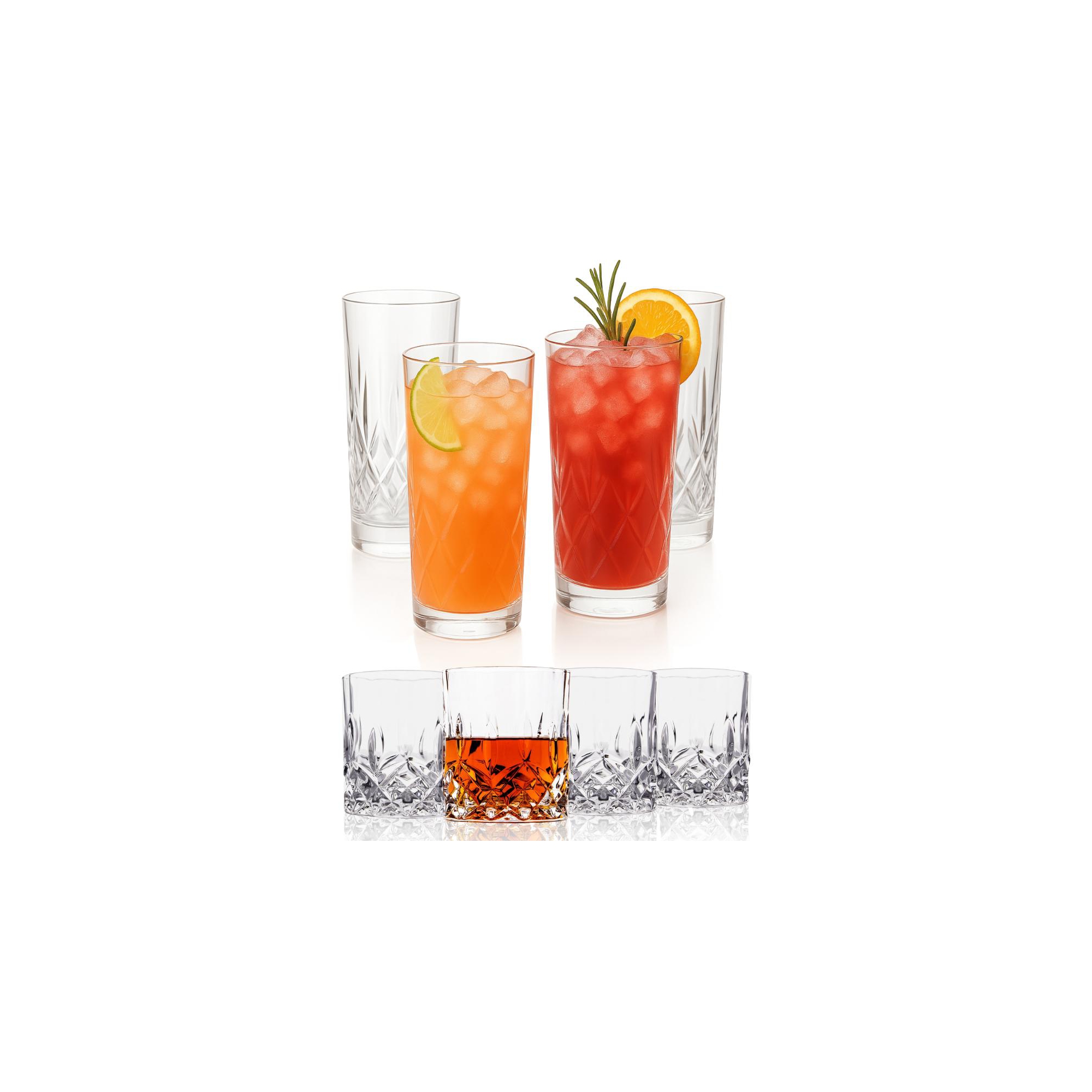 LEMONSODA Crystal Cut Lowball & Highball Glass Set - 8 Piece Elegant Matching Glassware Set