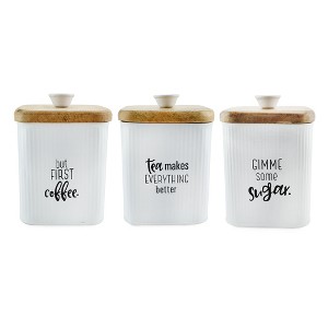 AuldHome Design Farmhouse Canisters, 3pc Set; Rustic Storage Containers for Coffee, Tea and Sugar - 1 of 4