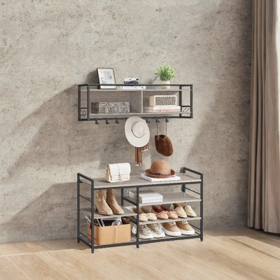 Gray Adjustable 4-Tier Shoe Storage Bench with Metal Frame