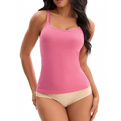 INSPIRE CHIC Women's Spaghetti Straps with Built-In Bras Basic Breathable Sleeveless Undershirts Camisoles
