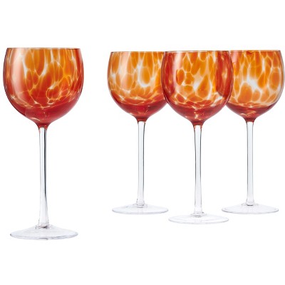 Hand Blown Orange Wine Glass