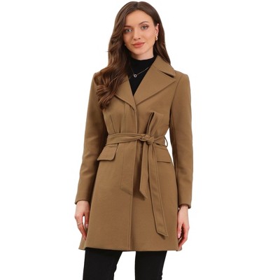 INSPIRE CHIC Women's Lapel Collared Open Front Long Sleeve Belted Overcoat