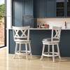 Tangkula 25.5" Swivel Bar Stools Set of 4 Solid Wood Stools w/ X-shaped Backrests Antique White & Gray - 3 of 4