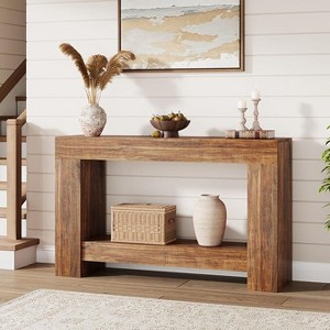 47" Farmhouse Console Table with 2 Tiers and Storage – Large Wooden Sofa Table for Entryway, Hallway and Living Room - 1 of 4