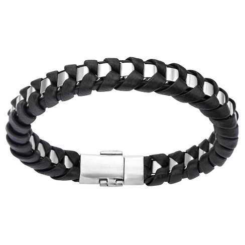 Men's Hematite Stone Antiqued Stainless Steel Clasp Beaded Bracelet (10mm)  - 8.5 : Target