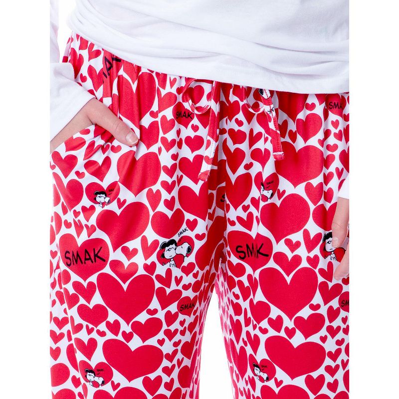 Peanuts Womens' Lucy Snoopy Smak Heart Love Sleep Pajama Pants Red, 4 of 5