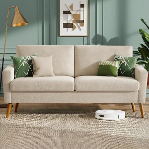 Mid Century Modern Loveseat, 68" Small Couch with 24" Deep Seat, Tool-Free Solid Wood 2 Seater Sofa for Living Room Apartment - 1 of 4