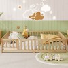 Racxily Queen Size Floor Bed with Fence,Door,Rubber Wood Floor Bed with Safety Guardrails,Natural - 3 of 4