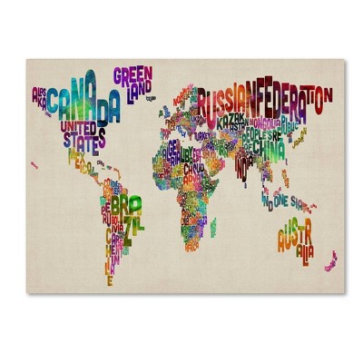 22" x 32" Typography World Map II by Michael Tompsett - Trademark Fine Art