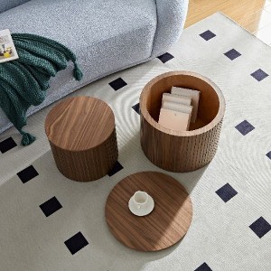 NicBex 2-Piece Modern Nesting End Table, Small Round Coffee Tables with Walnut Veneer, Living Room Side Table Set,  Rounded Edges Small Table - 1 of 4