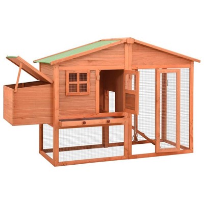 'vidaXL Large Wooden Chicken Coop with Nest Box - Solid Fir Wood and Galvanized Steel Poultry Cage with Raised Sleeping Area and Spacious Run
