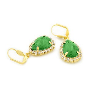 RMZ GOLD NYC 18k Gold Filled Green Crystal Tear Drop Hanging Earrings - 1 of 1