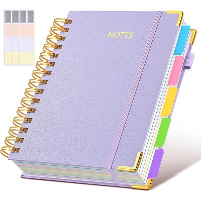 Hardcover Spiral Notebook journal with Removable Dividers Tabs, 300 Pages Leather 5 Subject Notebook College Ruled