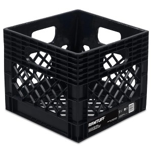 Ramtuff Storage Milk Crate, Plastic Organizer Box, 250lb Capacity, Black, 1 Pack - 1 of 4