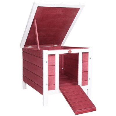 Gsluuk PawHut Small Wooden Rabbit Hutch Bunny Cage Guinea Pig Cage Duck House Dog House with Openable & Waterproof Roof, Red