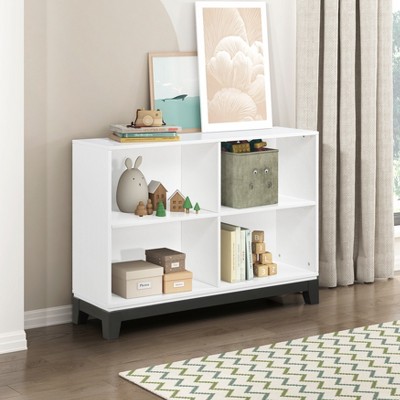 TOAOTBNBO Small Bookshelves with 4 Open Compartment, Wood Bookcase Storage Organizer Space-saving Book Shelf for Living Room, White