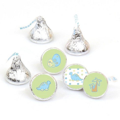 Big Dot of Happiness Baby Boy Dinosaur - Baby Shower Round Candy Sticker Favors - Labels Fits Chocolate Candy (1 sheet of 108) - image 1 of 4