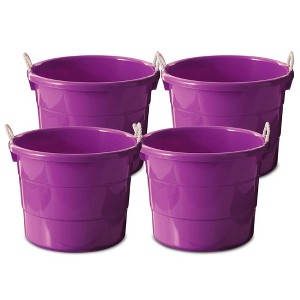 Homz 17-Gallon Indoor Outdoor Storage Bucket with Rope Handles for Sports Equipment, Party Cooler, Gardening, Toys and Laundry, Orchid Purple (4 Pack) - 1 of 4