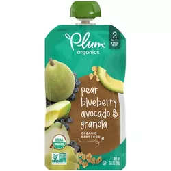 Plum Organics Stage 2 Pear Blueberry Avocado & Granola Baby Food Pouch - 3.5oz