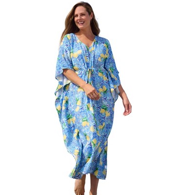 Swim 365 Women's Plus Size Ruched Caftan Cover Up