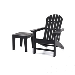 Wooden Outdoor Armchair and Ottoman Set, Classic Lounger Chair for Patio Comfort - Black - 1 of 4