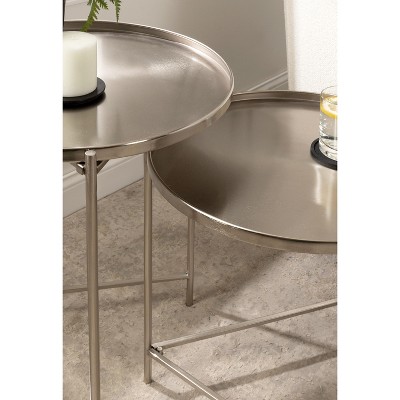Ulani Satin Silver Nesting Metal Side Tables, Set of 2