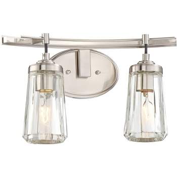 Minka Lavery Industrial Wall Light Brushed Nickel Hardwired 16" 2-Light Fixture Clear Tapered Glass for Bathroom Living Room